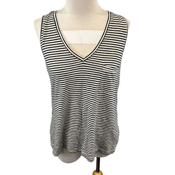 NWT MADEWELL Ivory Black Striped V Neck Tank Top‎ (M) - Picture 8 of 8